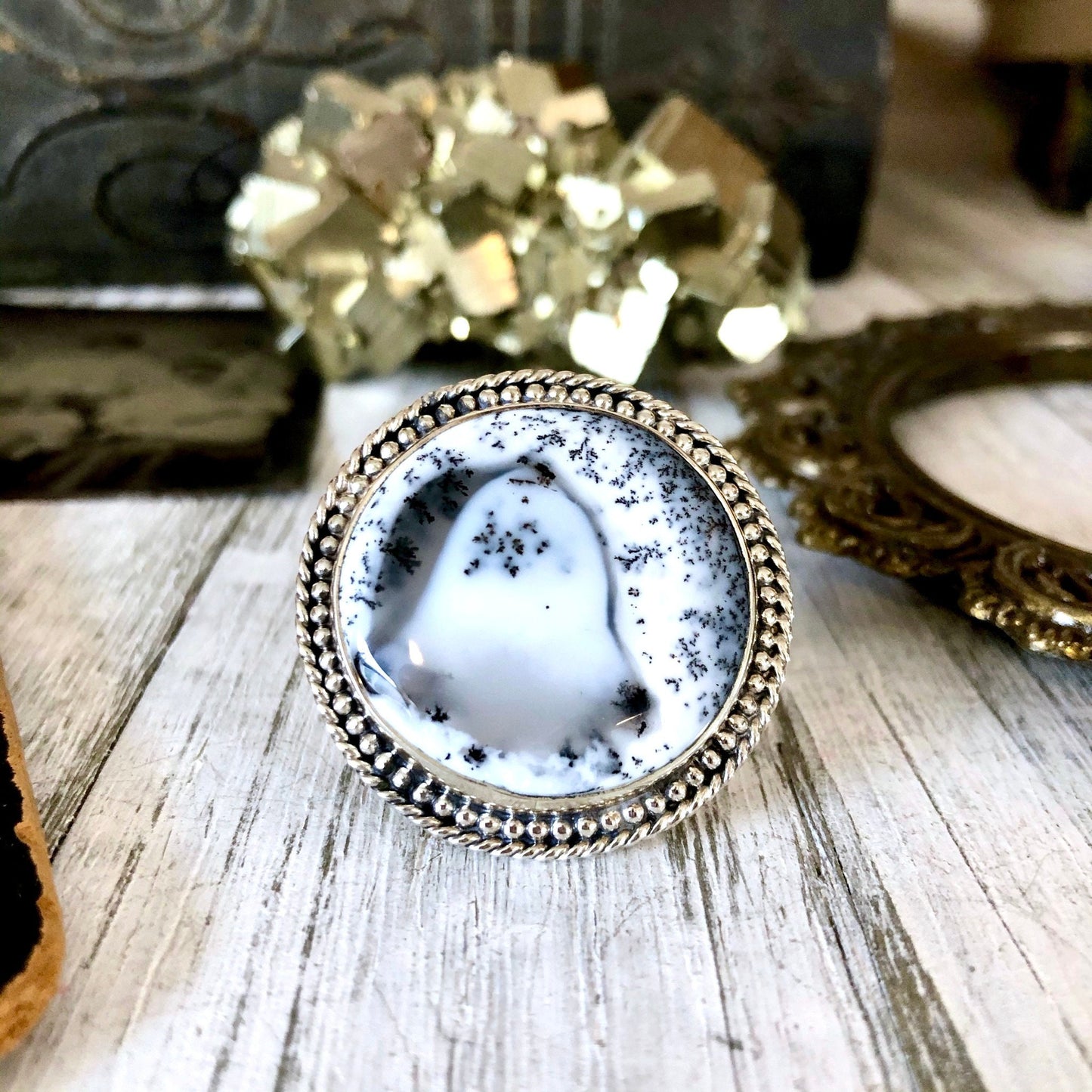 Size 6 Dendritic Opal Statement Ring Set in Sterling Silver / Curated by FOXLARK Collection