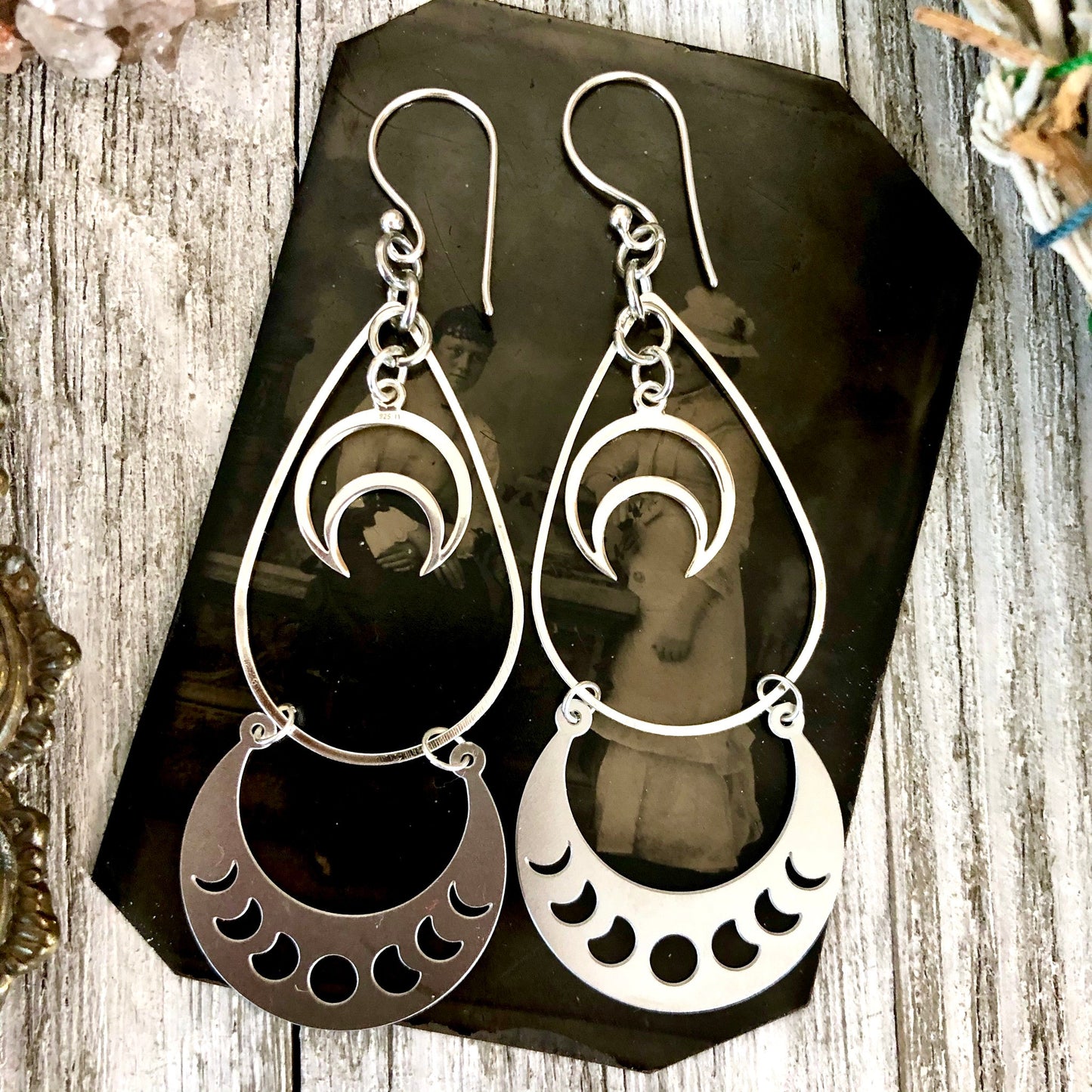 Big Earrings, blackened silver, bohemian earrings, Boho Earrings, Crescent moon, Dangle & Drop Earrings, Dangly Earrings, Earrings, Etsy ID: 958162991, Geometric Earrings, Hoop Earrings, Jewelry, Long Earrings, Silver Earrings, silver hoops, Sterling silv