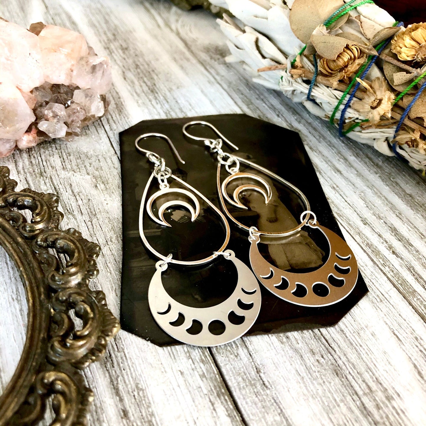 Big Earrings, blackened silver, bohemian earrings, Boho Earrings, Crescent moon, Dangle & Drop Earrings, Dangly Earrings, Earrings, Etsy ID: 958162991, Geometric Earrings, Hoop Earrings, Jewelry, Long Earrings, Silver Earrings, silver hoops, Sterling silv