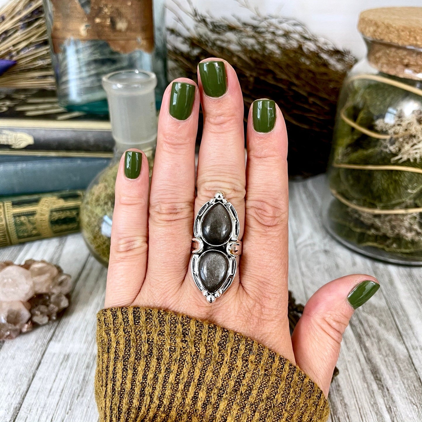 Big crystal ring, Big stone ring, boho jewelry, boho ring, Etsy ID: 1078431779, FOXLARK- RINGS, gypsy ring, Healing Crystals, Jewelry, Moon Jewelry, Moon Ring, Obsidian Ring, Rings, Silver Sheen, Statement Ring, Statement Rings, Wholesale, Witchy Jewelry