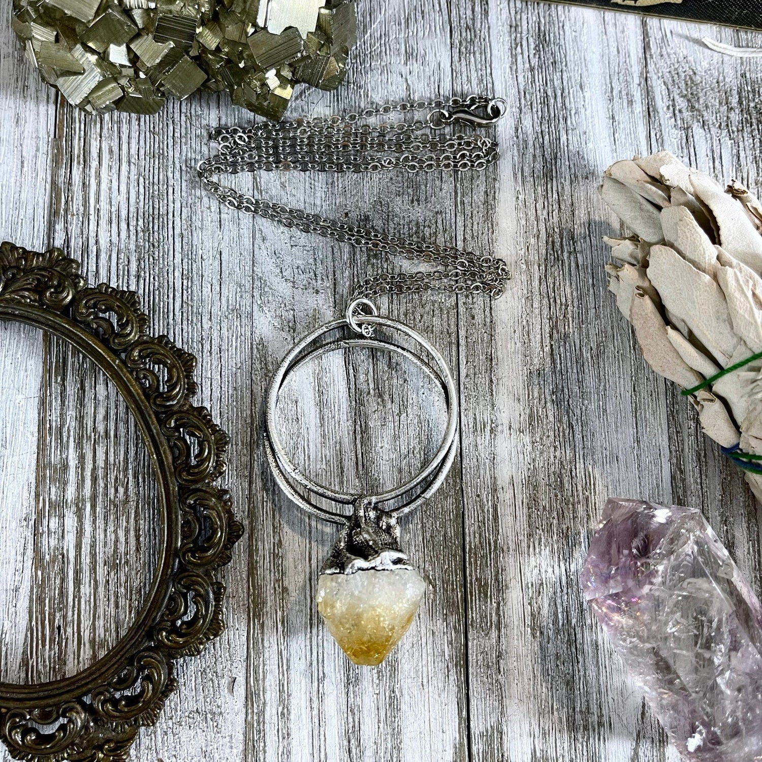 Large Citrine Necklace / Big Crystal Necklace Silver / Foxlark Collection - One of a Kind