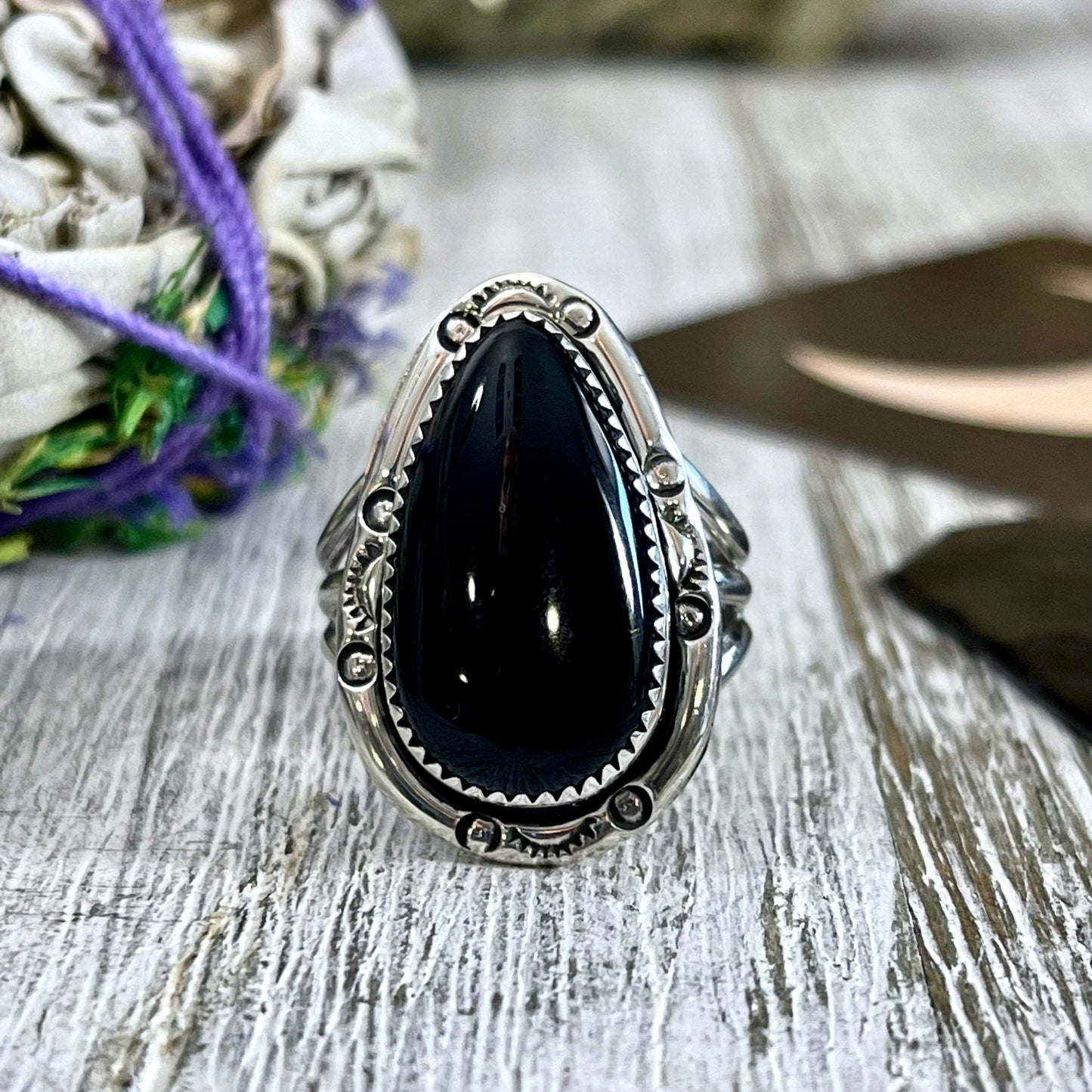 Size 8 Black Onyx Statement Ring Set in Sterling Silver / Curated by FOXLARK Collection