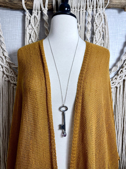 Raw Amethyst Crystal Vintage Skeleton Key Necklace Pendant in Fine Silver  / Foxlark Collection - One of a Kind.