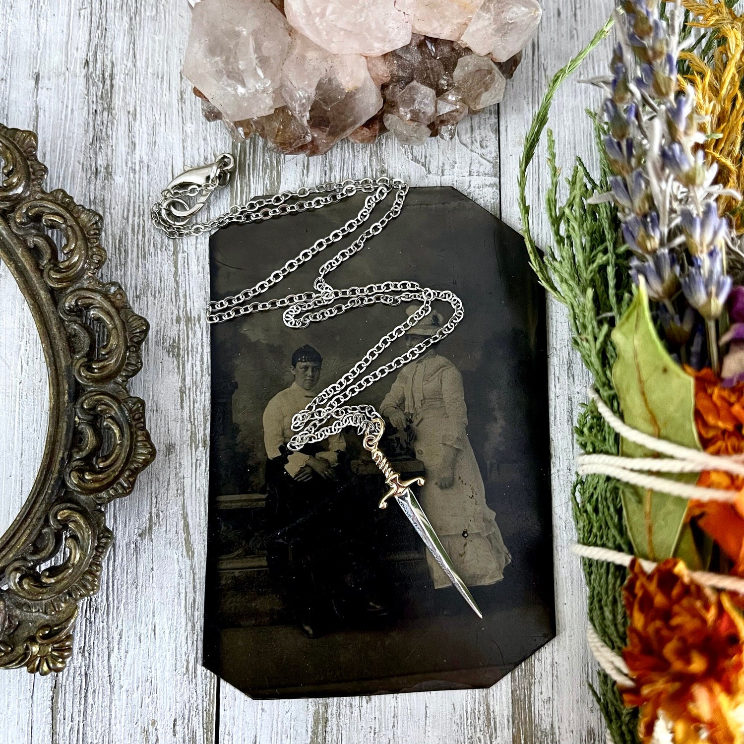 Tiny Talisman Collection - Sterling Silver Sword or Dagger Pendant with Bronze Handle 41x10mm / Curated Collection 925