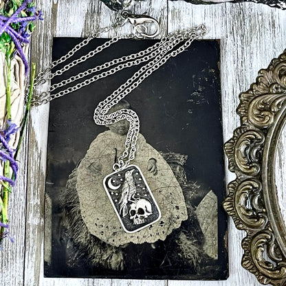 Tiny Talisman Collection - Sterling Silver Skull and Raven Pendant Necklace 29x15mm  /.