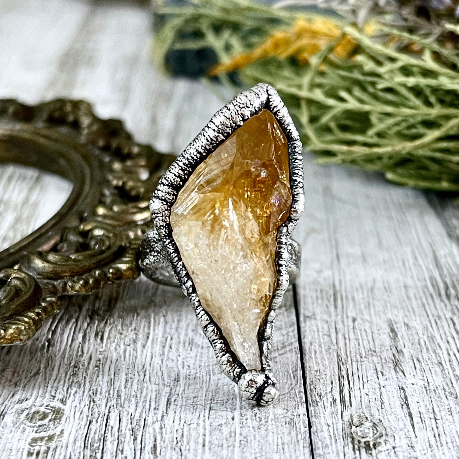 Size 6.5 Raw Citrine Crystal Point Ring Set in Fine Silver / Foxlark Collection - One of a Kind - Foxlark Crystal Jewelry