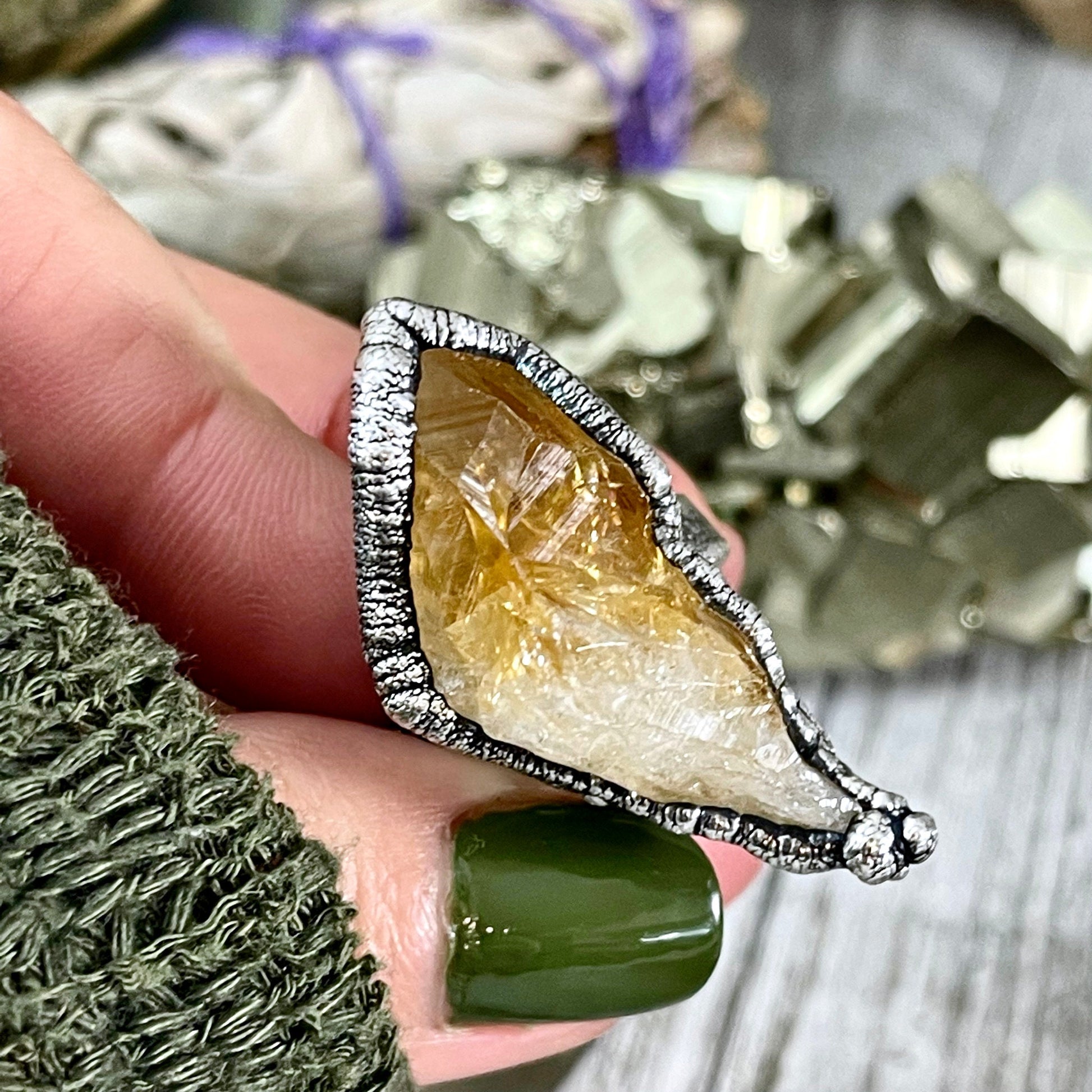 Size 6.5 Raw Citrine Crystal Point Ring Set in Fine Silver / Foxlark Collection - One of a Kind - Foxlark Crystal Jewelry