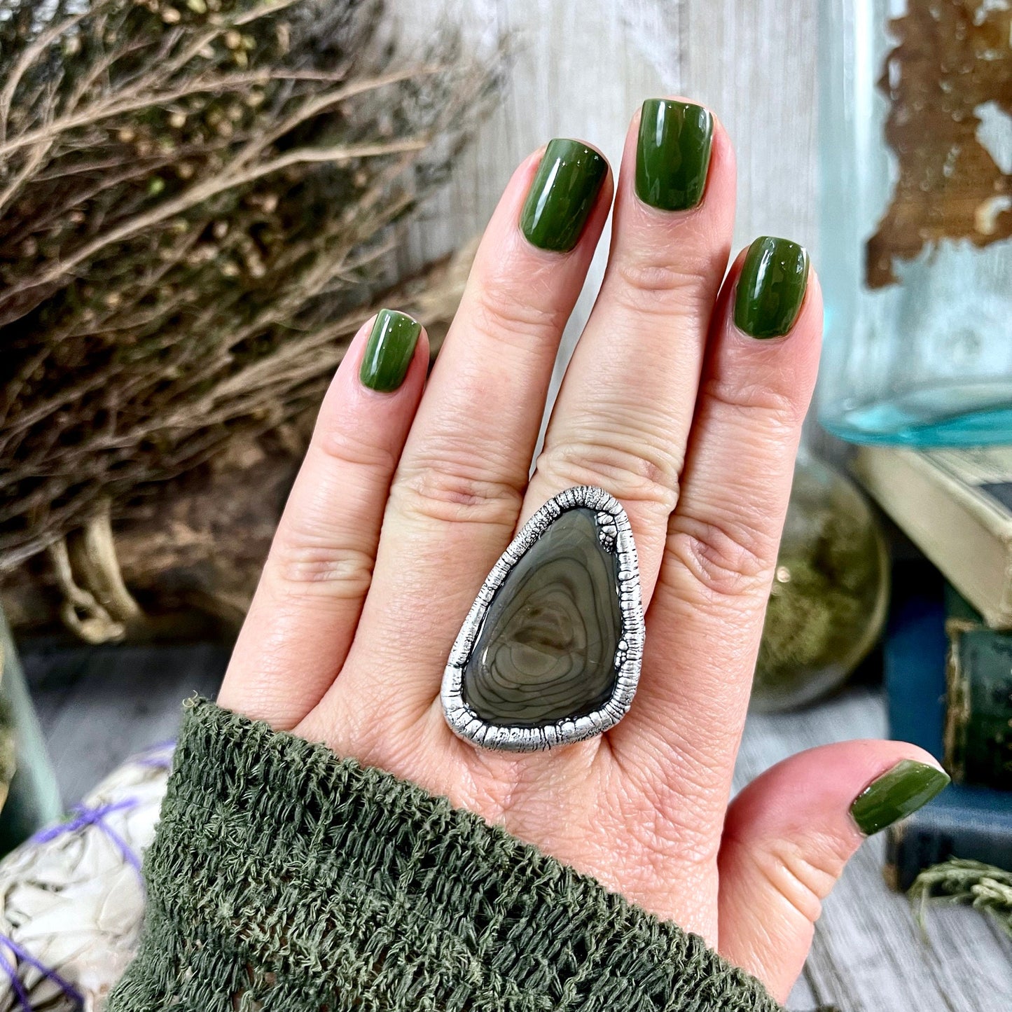 Size 8 Large Imperial Jasper Statement Ring in Fine Silver / Foxlark Collection - One of a Kind