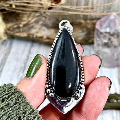 Midnight Moon Necklace- Black Onyx Crystal Teardrop Necklace in Sterling Silver -Designed by FOXLARK Collection/ Witchy Crystal Necklace