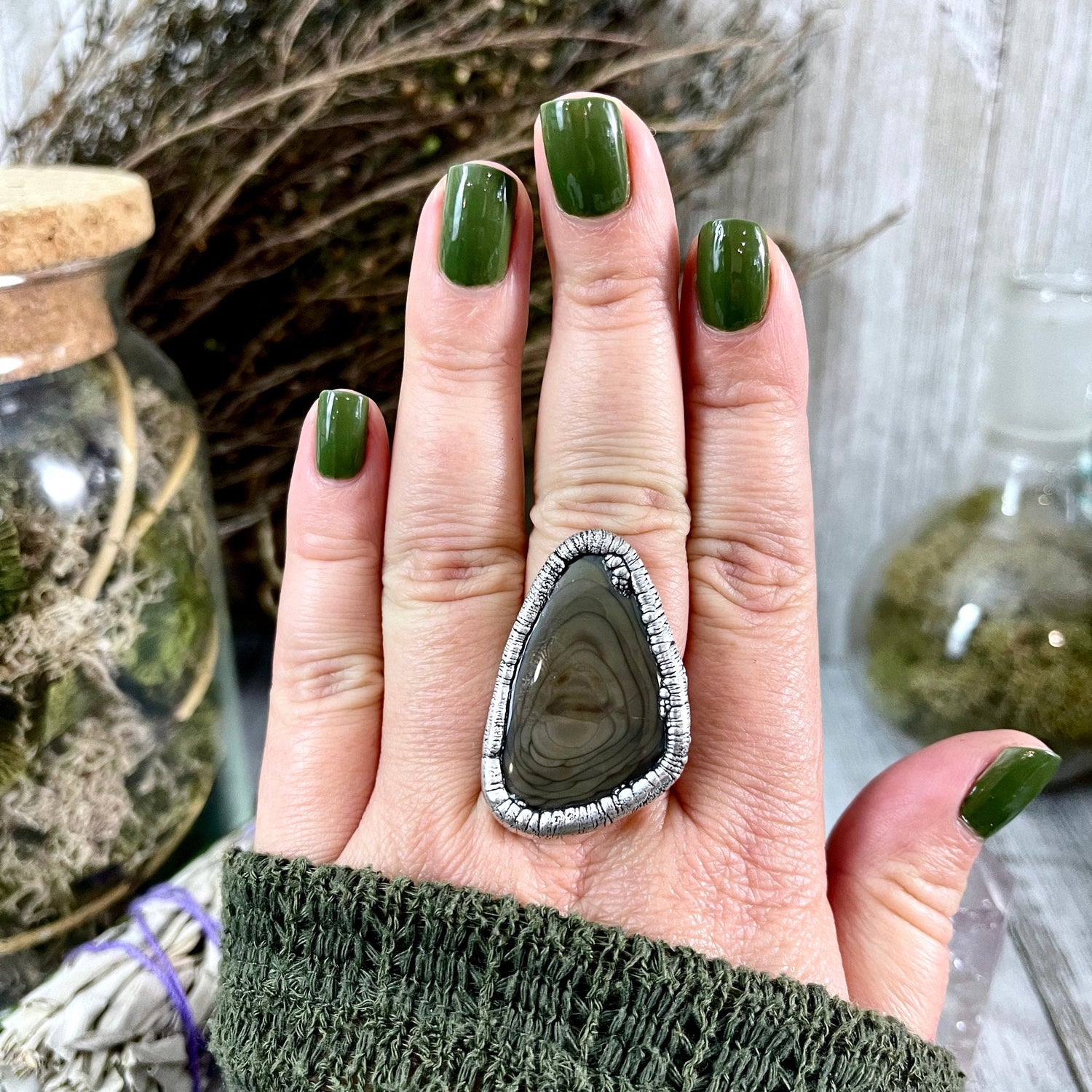 Size 8 Large Imperial Jasper Statement Ring in Fine Silver / Foxlark Collection - One of a Kind