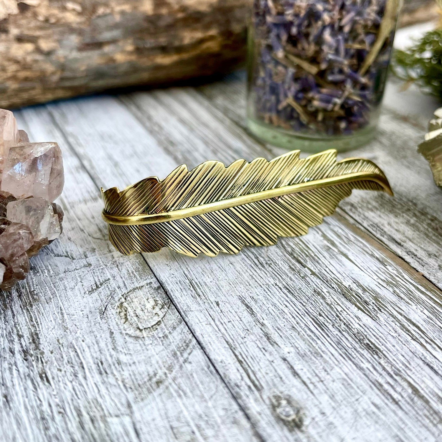 Large Adjustable Brass Feather Statement Ring  / Curated by FOXLARK Collection