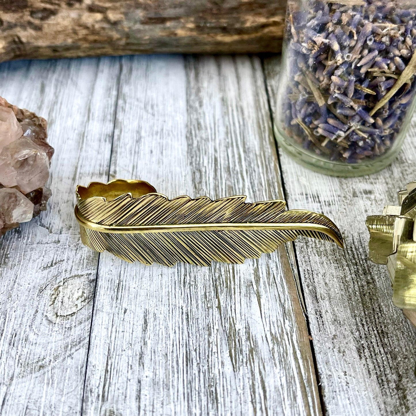 Large Adjustable Brass Feather Statement Ring  / Curated by FOXLARK Collection