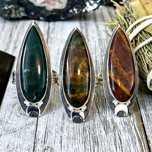 Black Stone Ring, Bloodstone Ring, Bohemian Jewelry, crystal ring, Etsy ID: 1226937106, Foxlark Alchemy, FOXLARK- RINGS, Gift for Woman, gypsy ring, Jewelry, Magic Moons, Moon Jewelry, Moon Ring, Rings, Statement Ring, Statement Rings, Sterling Silver, Wi