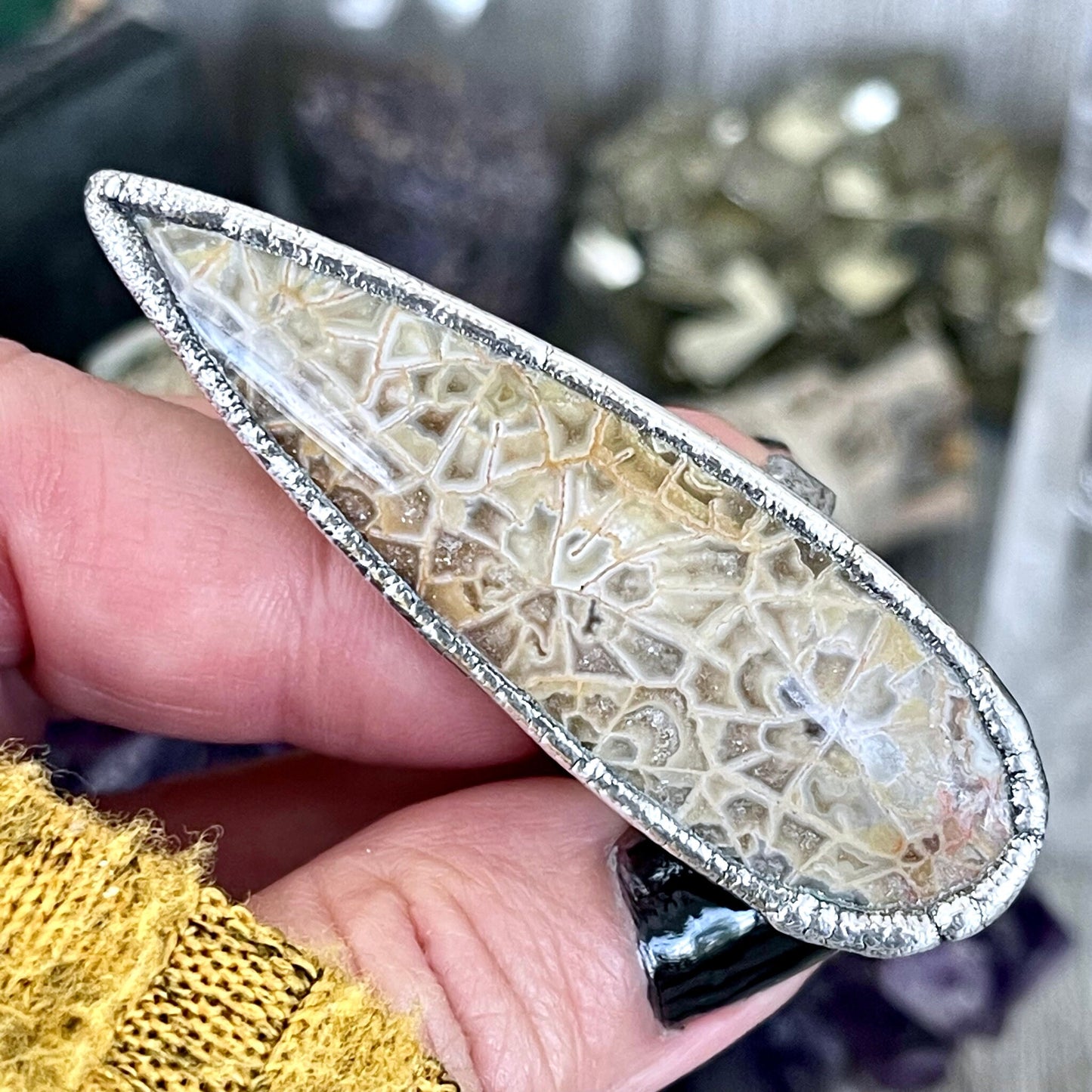 big Silver ring, Big Statement ring, Bohemian Jewelry, Bohemian Ring, Boho Crystal Jewelry, Boho Ring, Crystal Jewelry, Crystal Ring, Etsy ID: 1318717735, Fossil Coral Ring, FOXLARK- RINGS, Gypsy Jewelry, Jewelry, Large Stone Ring, Natural Stone Ring, Rin