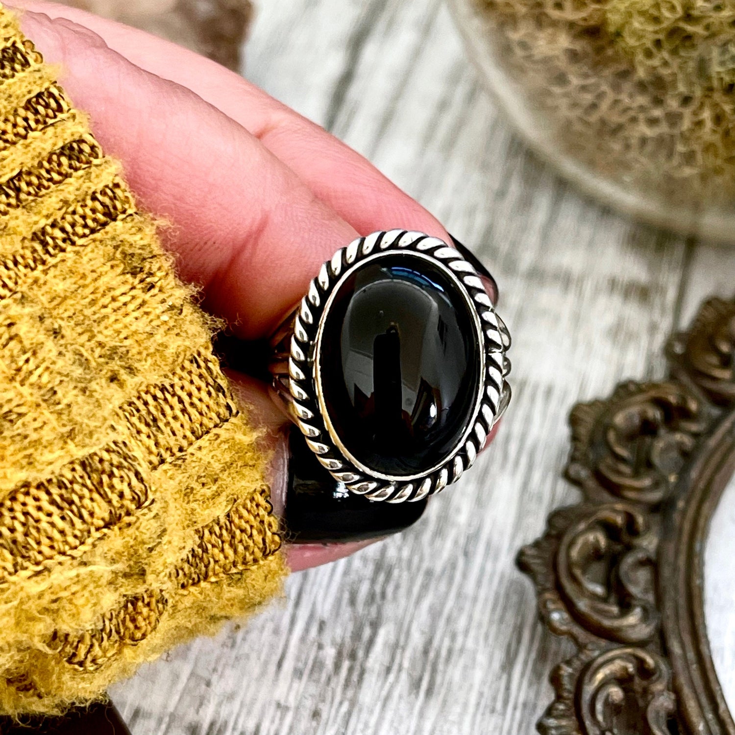 Size 8 9 10 Black Onyx Statement Ring Set in Sterling Silver / Curated by FOXLARK Collection