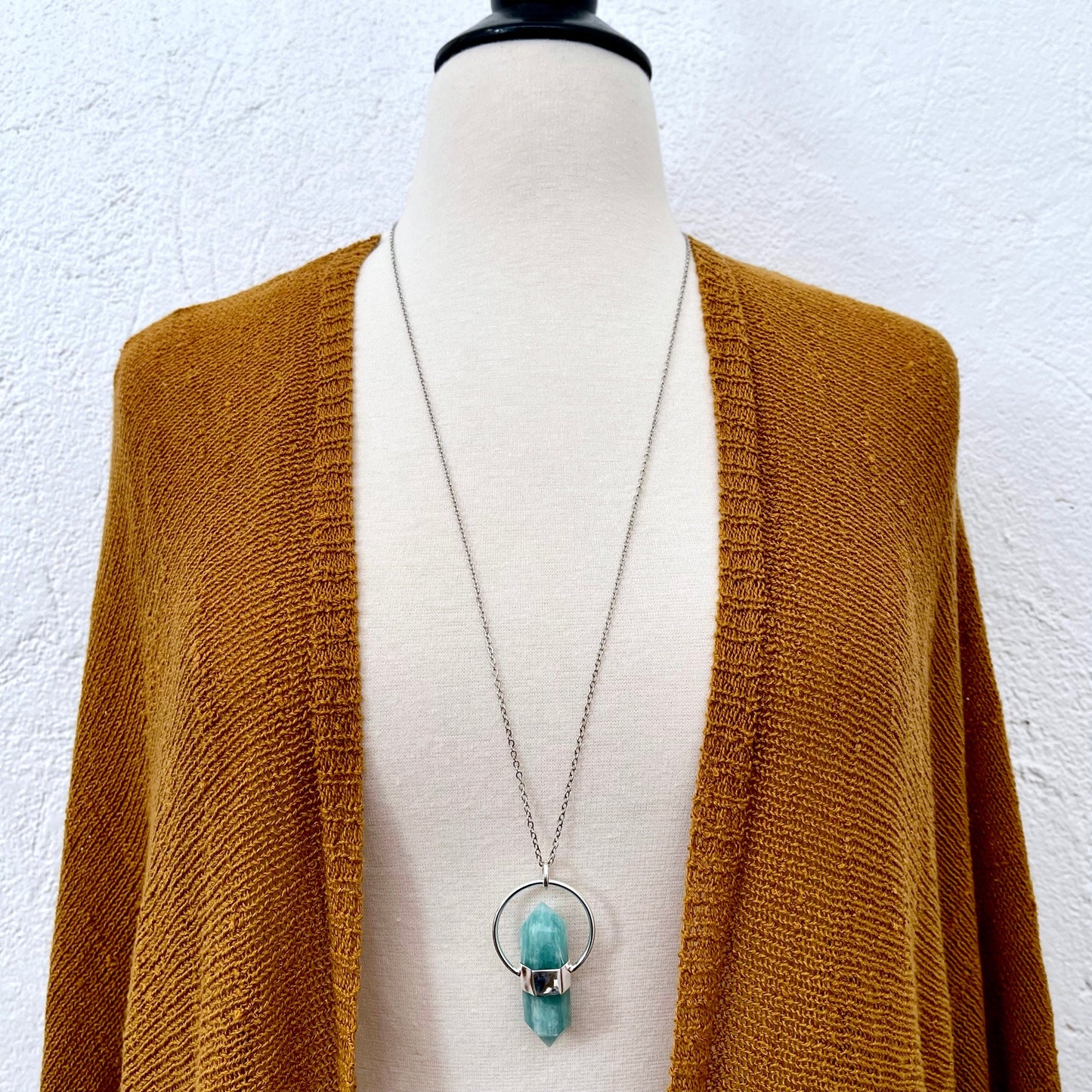 Blue Amazonite Crystal Point Necklace in Sterling Silver  -Designed by FOXLARK Collection