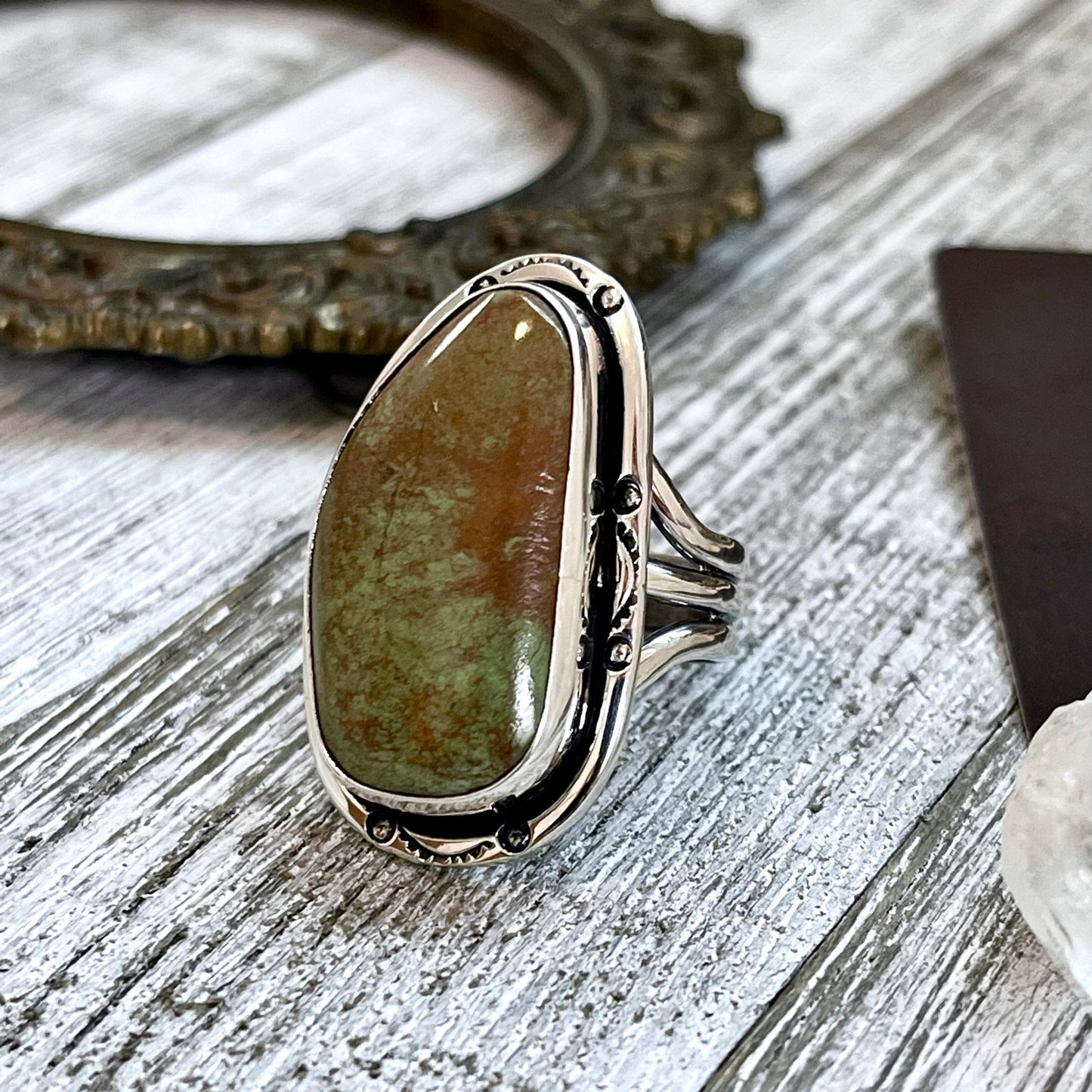 Size 10 Kingman Turquoise Statement Ring Set in Thick Sterling Silver / Curated by FOXLARK Collection