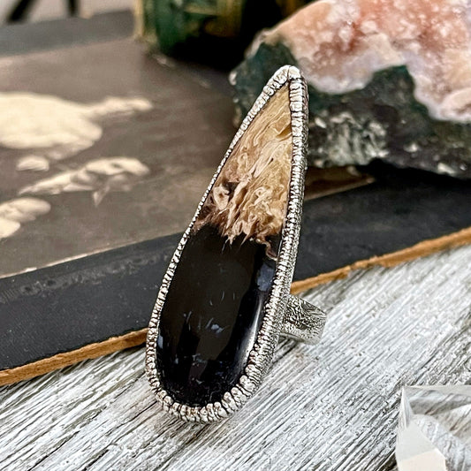 Big Bold Jewelry, Big Crystal Ring, Big Silver Ring, Big Stone Ring, Etsy ID: 1335937116, Fossilized Palm Root, FOXLARK- RINGS, Jewelry, Large Boho Ring, Large Crystal Ring, Large Stone Ring, Natural stone ring, Rings, silver crystal ring, Silver Stone Je
