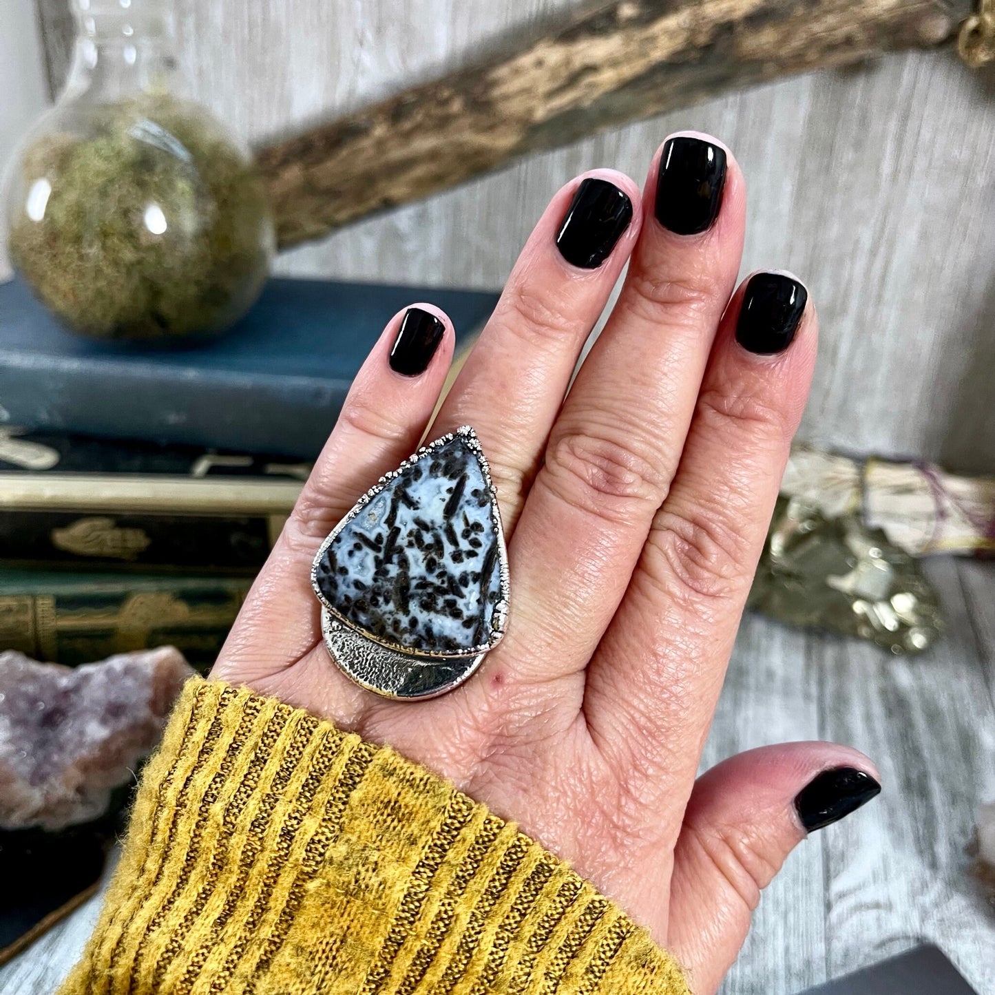 Big Bold Jewelry, Big Crystal Ring, Big Silver Ring, Big Stone Ring, Etsy ID: 1349935725, Fossilized Palm Root, FOXLARK- RINGS, Jewelry, Large Boho Ring, Large Crystal Ring, Large Stone Ring, Natural stone ring, Rings, silver crystal ring, Silver Stone Je