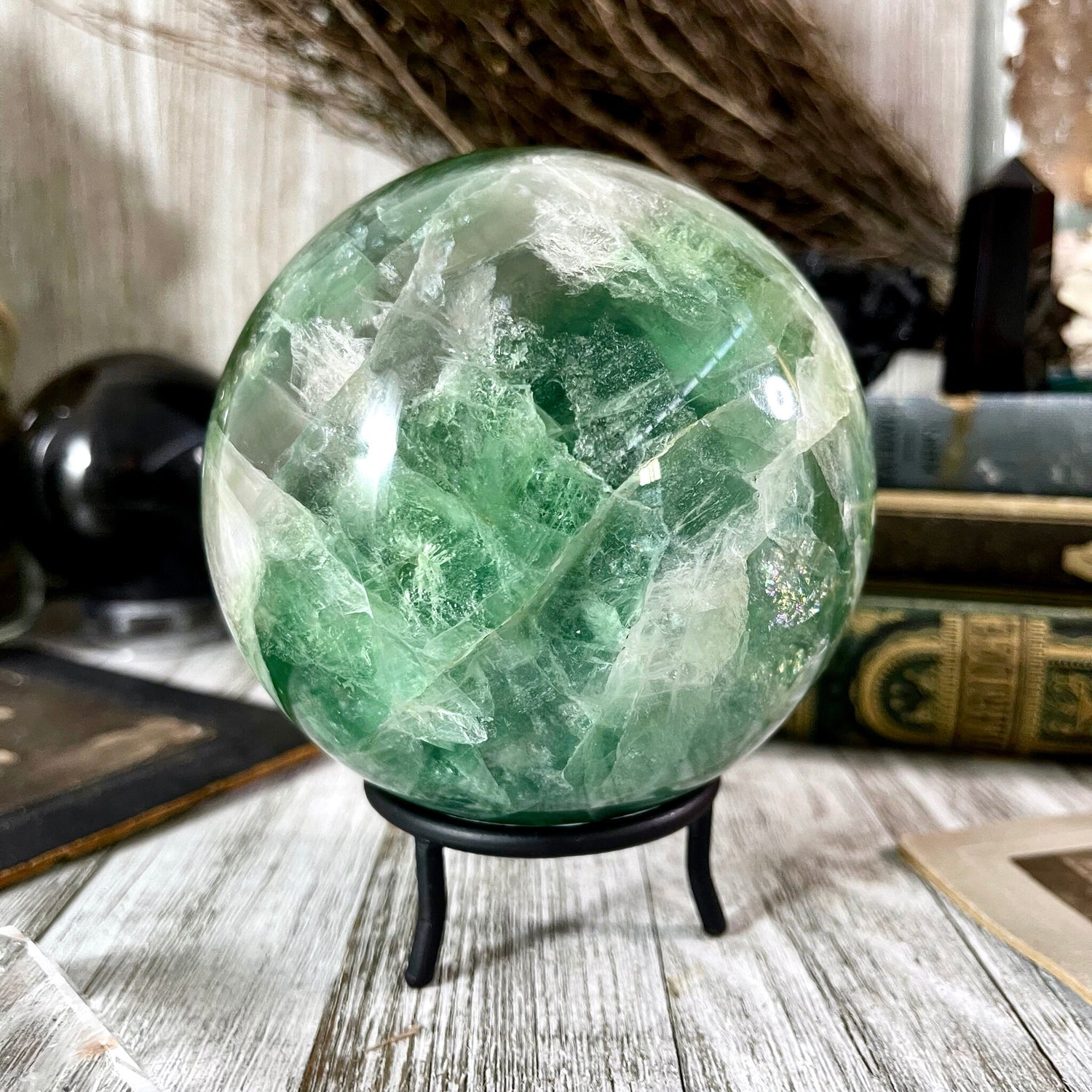 Large Green Fluorite Crystal Ball / FoxlarkCrystals