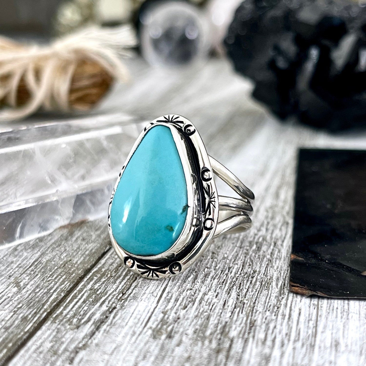 Size 9 Kingman Turquoise Statement Ring Set in Thick Sterling Silver / Curated by FOXLARK Collection