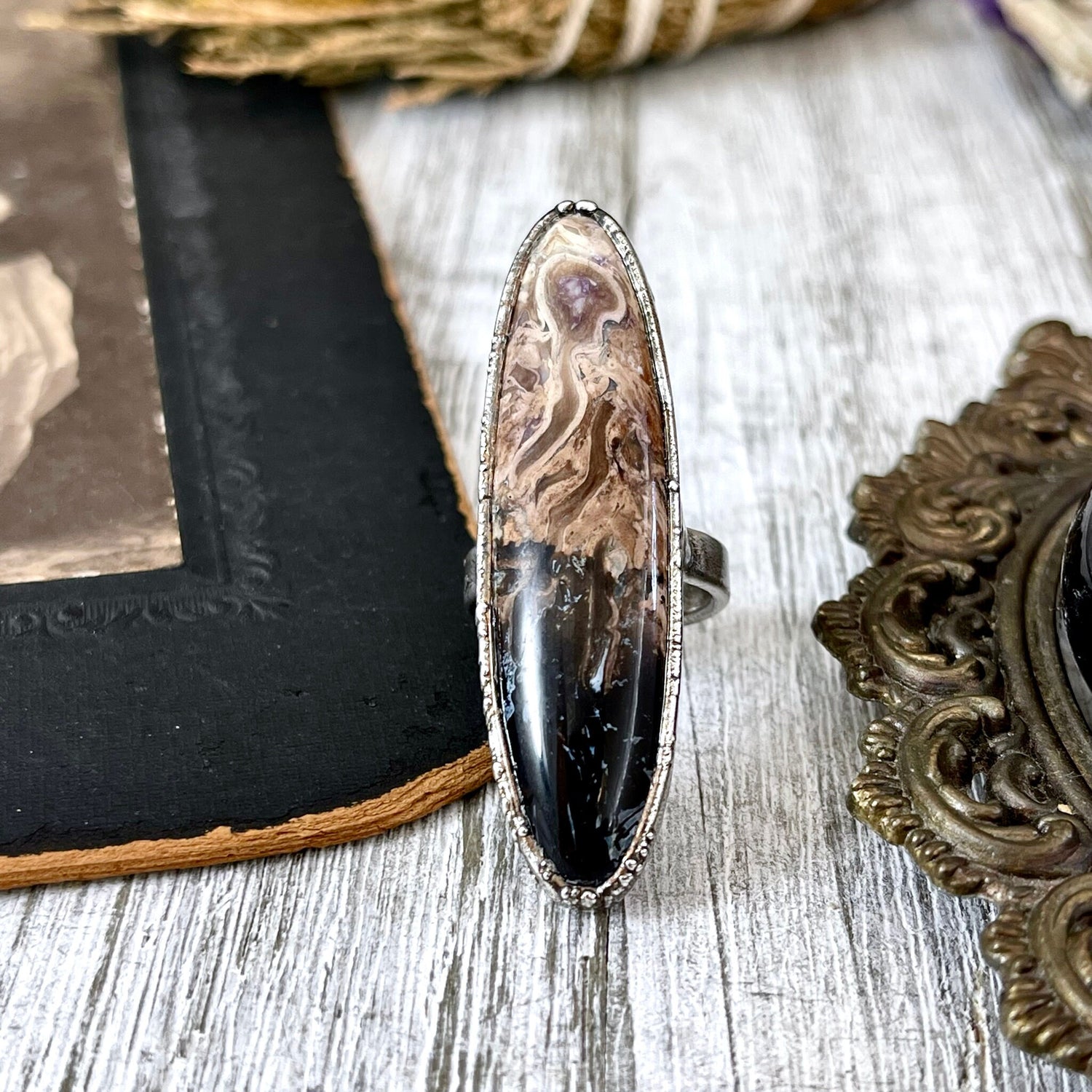 Unique Size 6.5 Large Fossilized Palm Root Statement Ring in Fine Silver / Foxlark Collection - One of a Kind