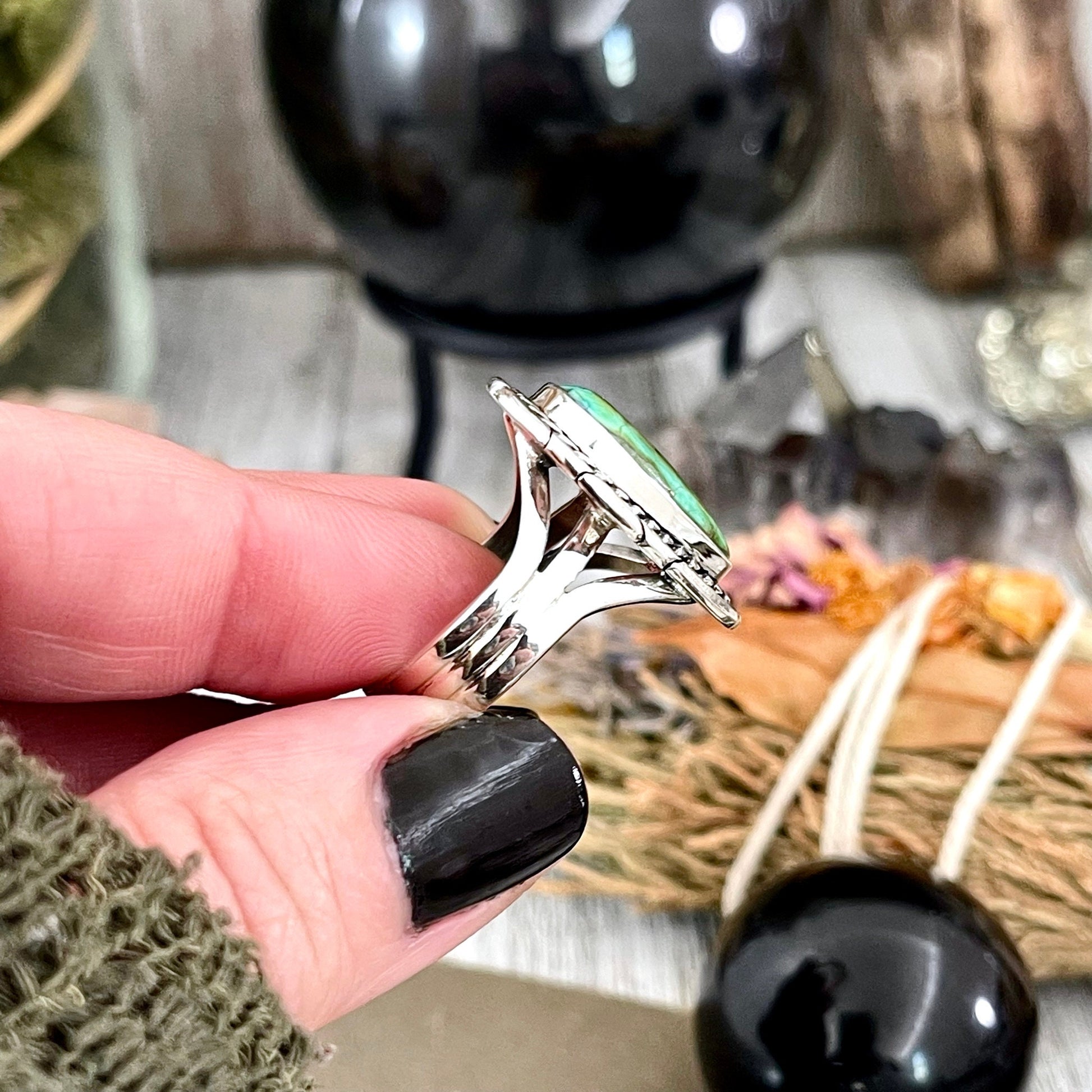 Size 9 Sonora Gold Turquoise Statement Ring Set in Sterling Silver / Curated by FOXLARK Collection - Foxlark Crystal Jewelry