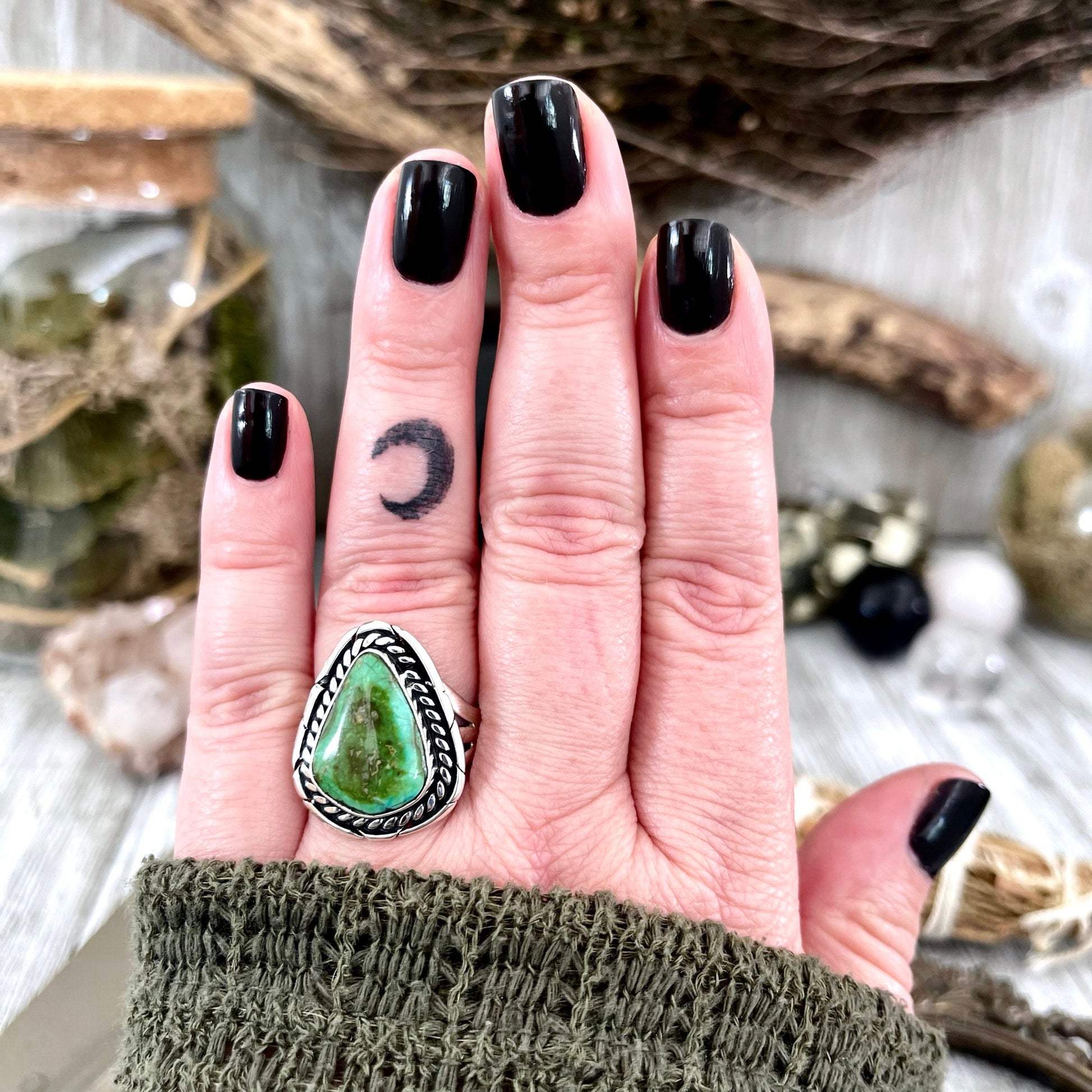 Size 9 Sonora Gold Turquoise Statement Ring Set in Sterling Silver / Curated by FOXLARK Collection - Foxlark Crystal Jewelry