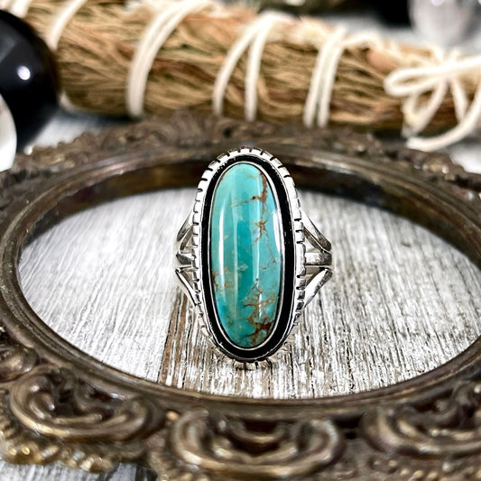 Size 9.5 Kingman Turquoise Statement Ring Set in Thick Sterling Silver / Curated by FOXLARK Collection