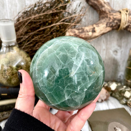 Large Green Fluorite Crystal Ball / FoxlarkCrystals.