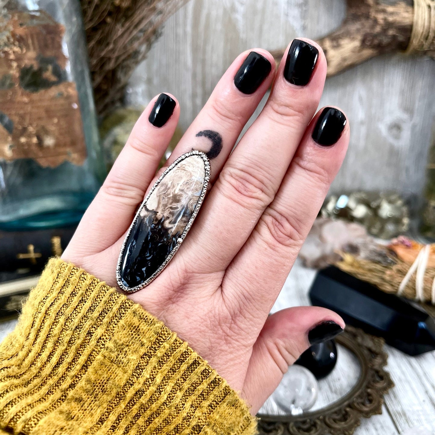 Unique Size 7.5 Large Fossilized Palm Root Statement Ring in Fine Silver / Foxlark Collection - One of a Kind