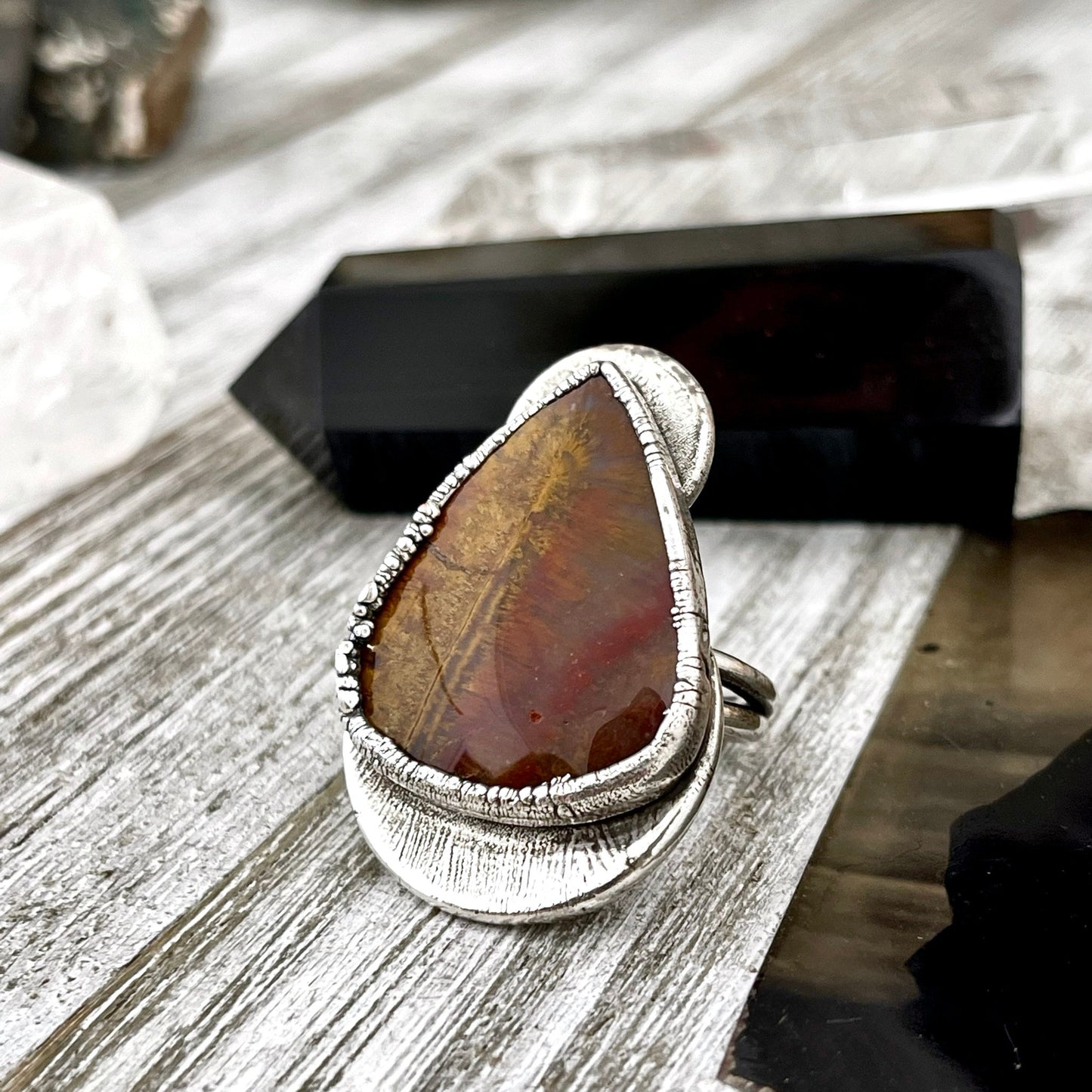 Size 7 Silver Natural Fancy Moss Agate Crystal Statement Ring / Foxlark Collection - One of a Kind