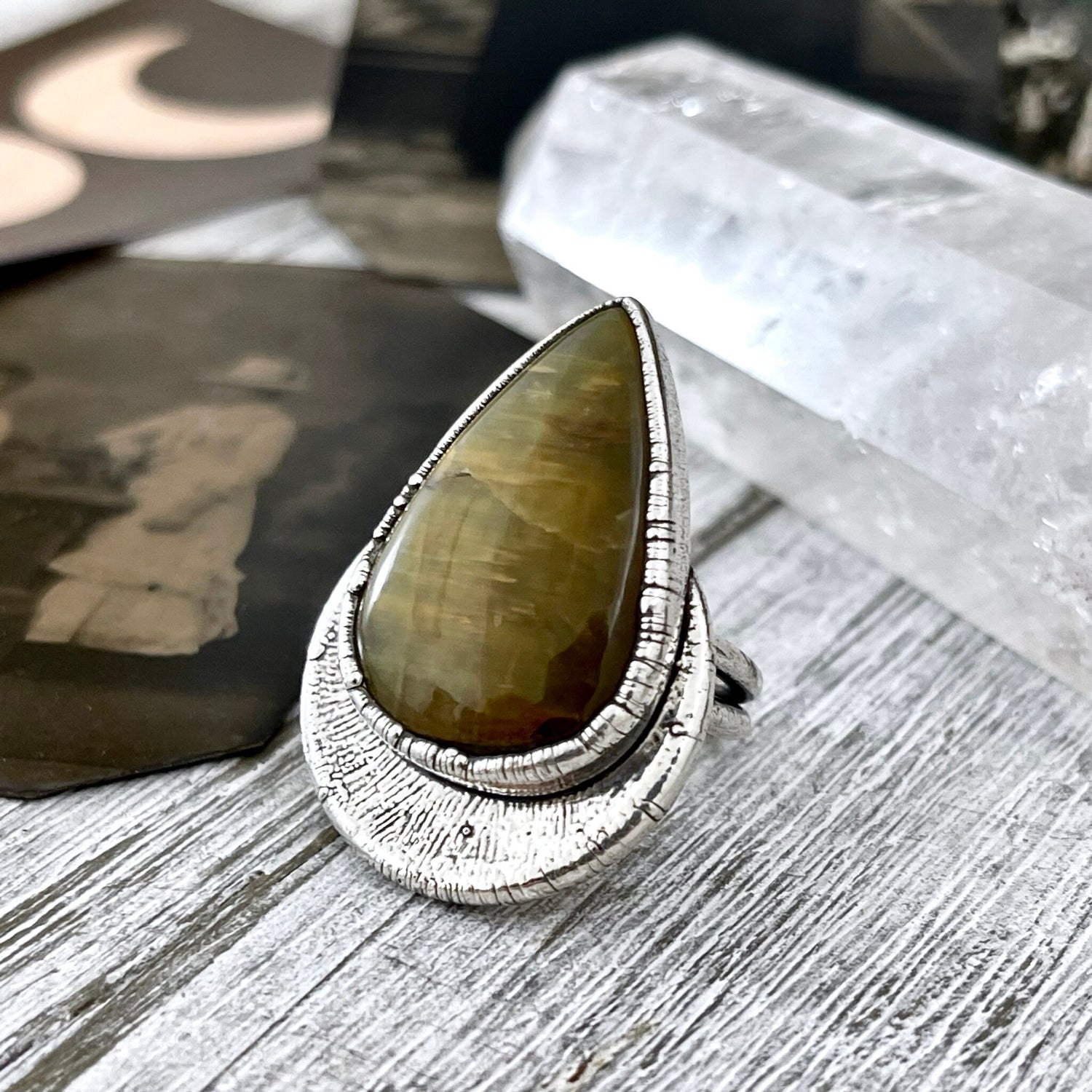 Size 7 Lion Skin Quartz Large Crystal Statement Ring in Fine Silver / Foxlark Collection - One of a Kind