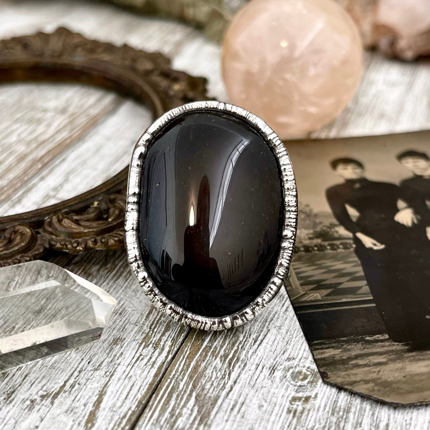 Size 7 Natural Black Obsidian Ring in Fine Silver / Foxlark Collection - One of a Kind