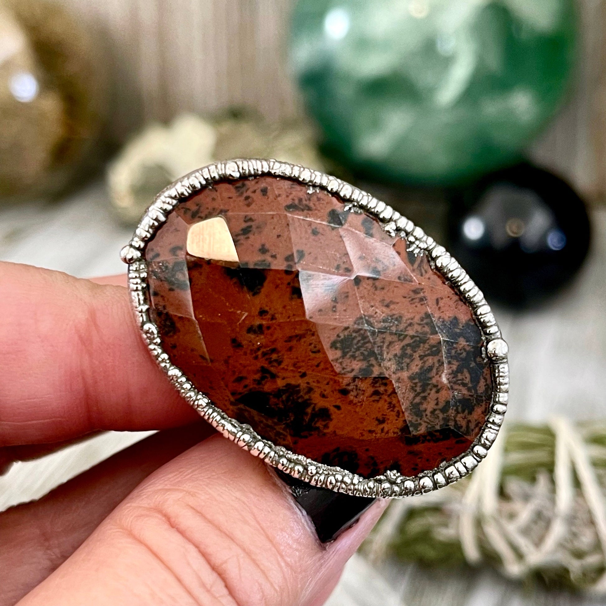 Big Silver Ring, Big Stone Ring, boho jewelry, crystal healing, Electroformed Ring, Etsy ID: 1560765953, FOXLARK- RINGS, gypsy ring, Hippie Ring, Jewelry, Large Crystal Ring, Mahogany Obsidian, Obsidian ring, raw crystal ring, raw quartz crystal, Rings, S