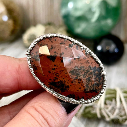 Big Silver Ring, Big Stone Ring, boho jewelry, crystal healing, Electroformed Ring, Etsy ID: 1560765953, FOXLARK- RINGS, gypsy ring, Hippie Ring, Jewelry, Large Crystal Ring, Mahogany Obsidian, Obsidian ring, raw crystal ring, raw quartz crystal, Rings, S