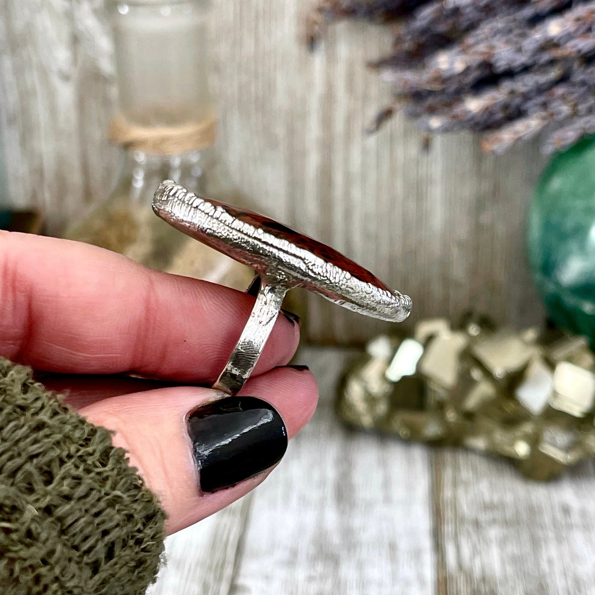 Big Silver Ring, Big Stone Ring, boho jewelry, crystal healing, Electroformed Ring, Etsy ID: 1546589504, FOXLARK- RINGS, gypsy ring, Hippie Ring, Jewelry, Large Crystal Ring, Mahogany Obsidian, Obsidian ring, raw crystal ring, raw quartz crystal, Rings, S