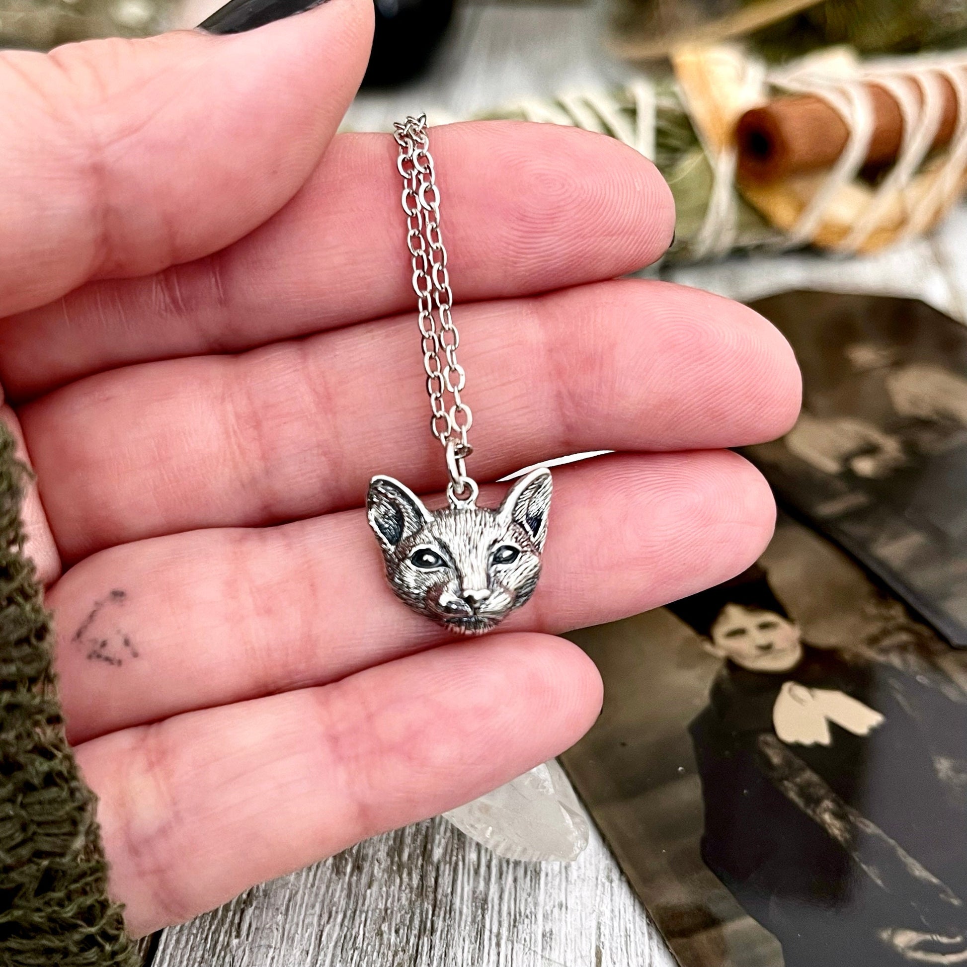 925 Sterling Silver, Black Cat Necklace, Black Cat Skull, Cat Pendant, Etsy ID: 1548017790, Gothic Jewelry, Halloween Jewelry, Jewelry, Moon Phase, Necklaces, Pendants, Silver Cat Skull, Talisman Necklace, Tiny Talisman, TINY TALISMANS, Witch Jewelry, Wit