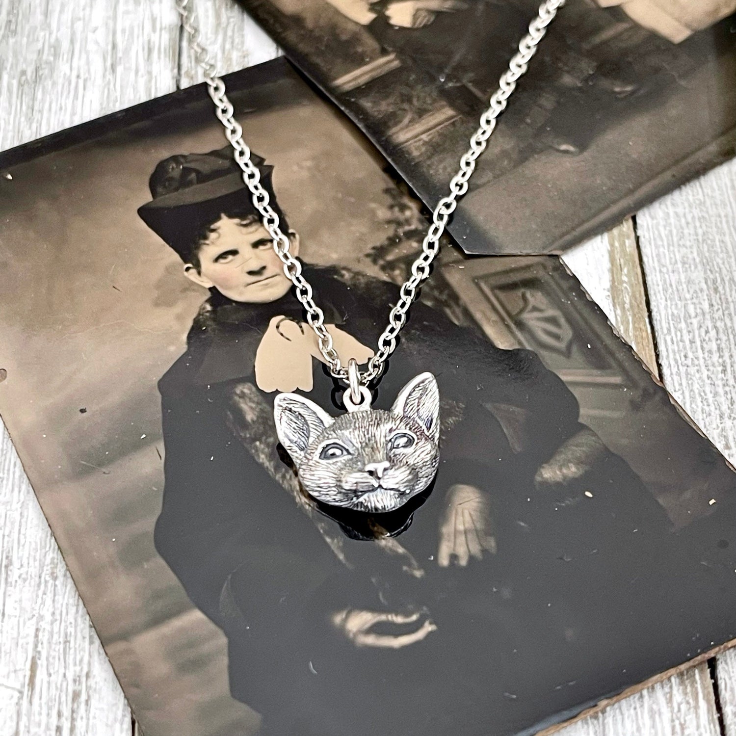 Tiny Talisman Collection - Sterling Silver Cat Necklace Pendant 17mm / / Witchy Necklace Goth Jewelry
