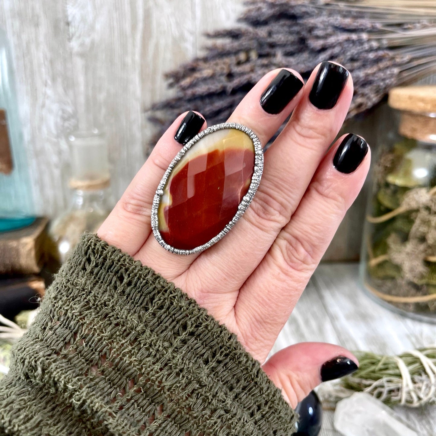 Size 6.5 Big Mookaite Stone Statement Ring in Fine Silver / Foxlark Collection - One of a Kind / Big Crystal Ring Witchy Jewelry