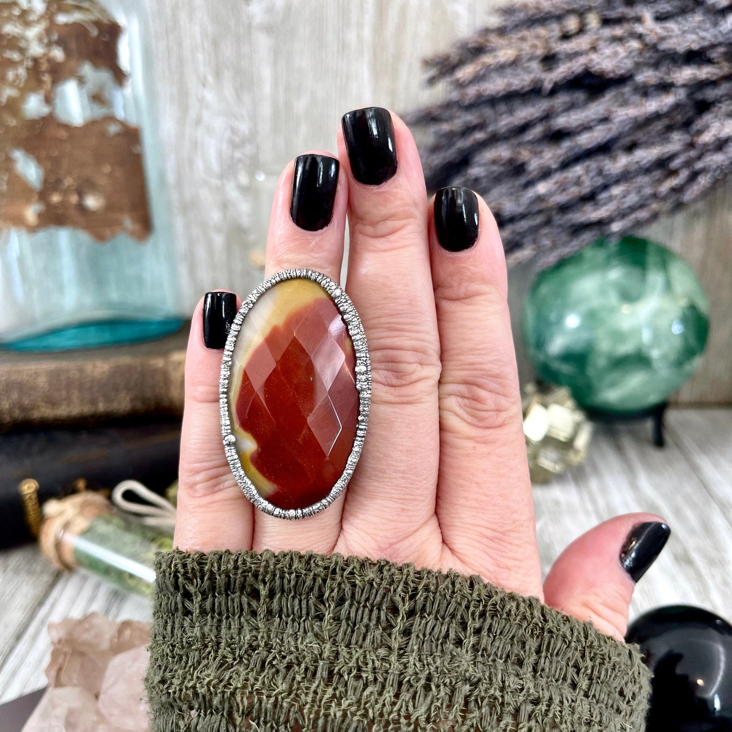 Size 6.5 Big Mookaite Stone Statement Ring in Fine Silver / Foxlark Collection - One of a Kind / Big Crystal Ring Witchy Jewelry