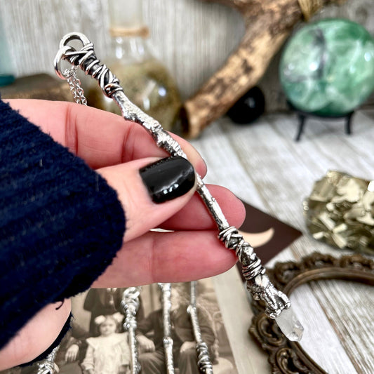 Crystal Wand Necklace Silver Raw Crystal Point Necklace / Wizard Wand Witches Wand Necklace Pendant