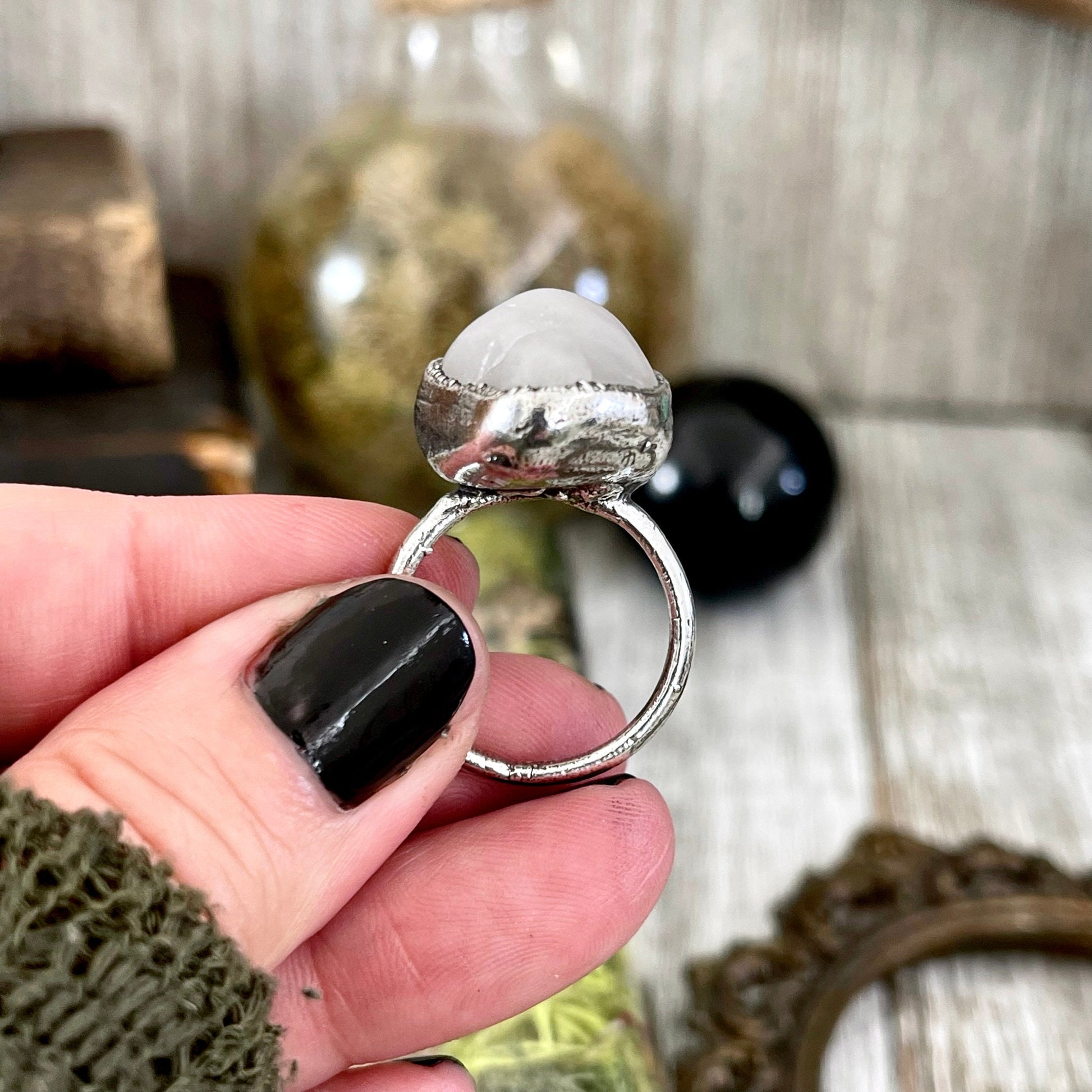 Rose Quartz Small Stone Ring in Fine Silver Size 5 6 7 8 9 10 / Foxlark Collection