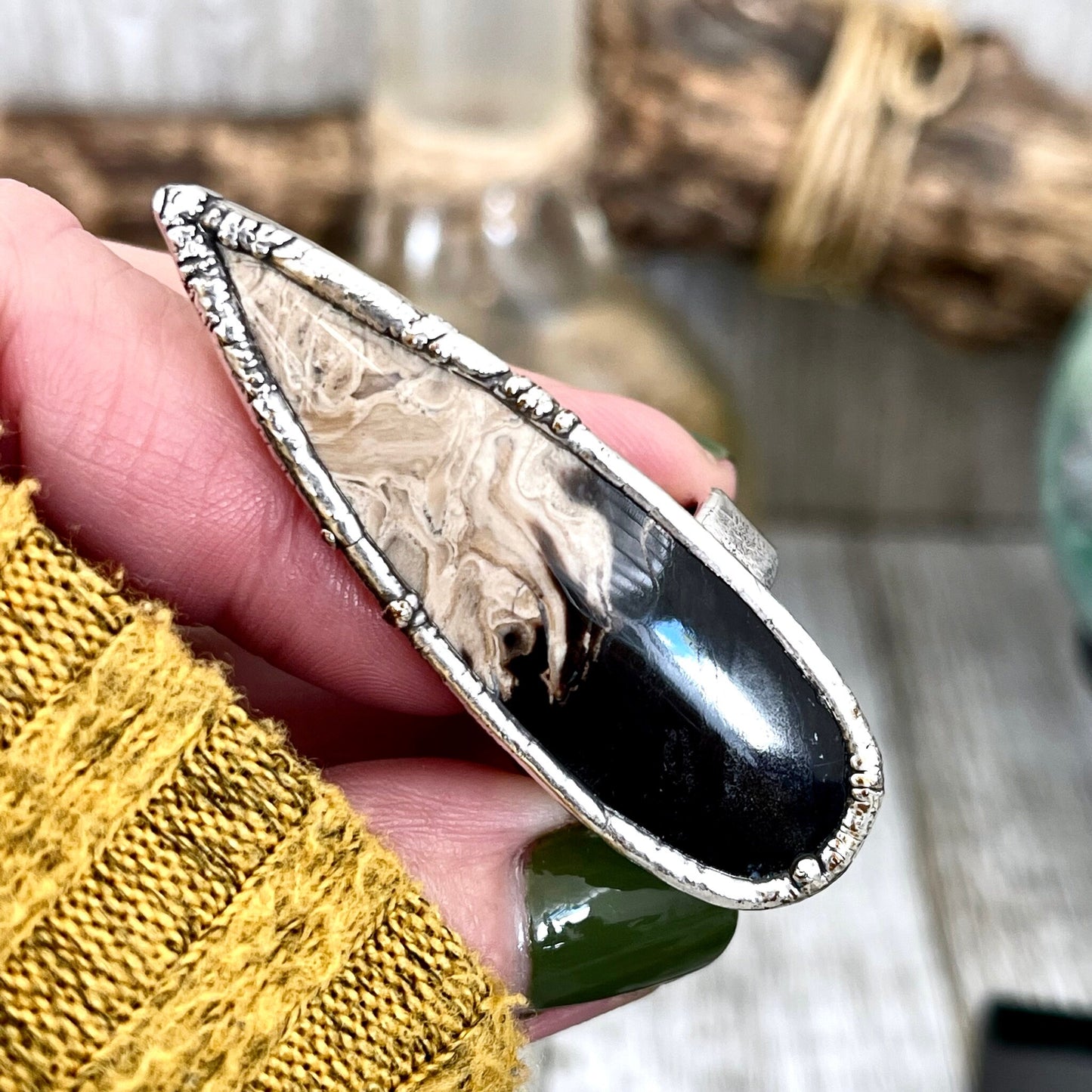 Big Bold Jewelry, Big Crystal Ring, Big Silver Ring, Big Stone Ring, Etsy ID: 1590661153, Fossilized Palm Root, FOXLARK- RINGS, Jewelry, Large Boho Ring, Large Crystal Ring, Large Stone Ring, Natural stone ring, Rings, silver crystal ring, Silver Stone Je