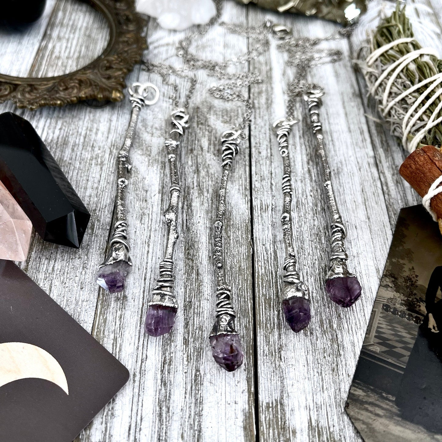 Clear Quartz Jewelry, Crystal Necklaces, Crystal Wand, Crystal Wizard Wand, electroformed, Etsy ID: 1587040348, FOXLARK- NECKLACES, Gothic Jewelry, Halloween Jewelry, Jewelry, Necklaces, Raw Amethyst, Raw Crystal Jewelry, Raw Crystal Necklace, Raw Quartz