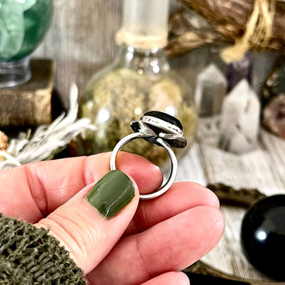 Big Crystal Ring, Black Crystal Ring, Black Onyx Ring, Black Stone Ring, Bohemian Jewelry, Bohemian Ring, Dark Witchy Jewelry, Etsy ID: 1088283866, Foxlark Alchemy, FOXLARK- RINGS, Goth Jewelry, Jewelry, Moon Jewelry, Moon Ring, Rings, Statement Rings, St