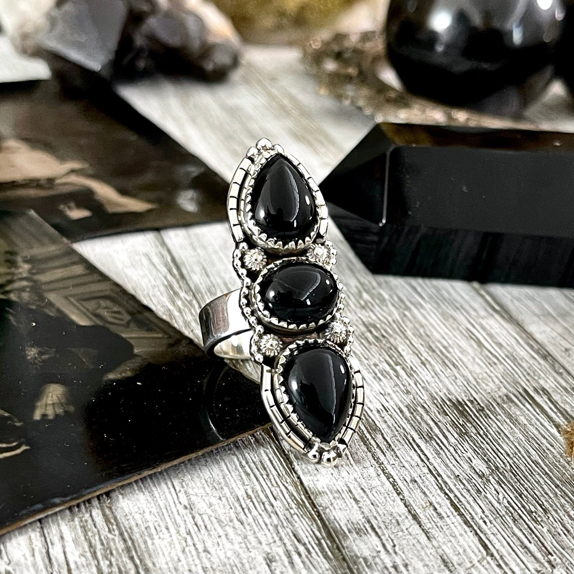 3 Stone Ring, Big Stone Ring, Black Onyx Ring, Black Stone Ring, Bohemian Ring, Boho Jewelry, Crystal Ring, Etsy Id 1078476885, Festival Jewelry, Foxlark Alchemy, Foxlark- Rings, Gift For Woman, Jewelry, Rings, Statement Rings, Wholesale