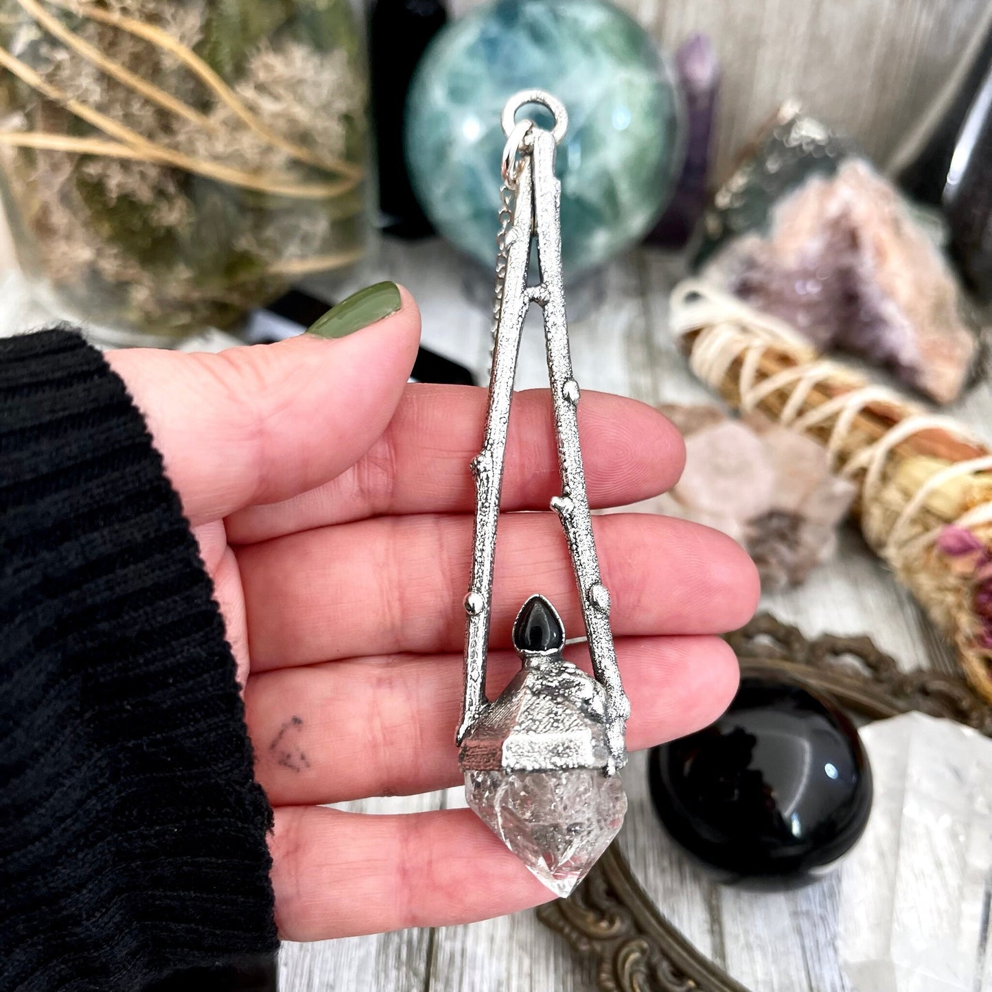 big crystal Necklace, Big Gothic Necklace, Bohemian Jewelry, Clear Quartz Pendent, Crystal Necklaces, Crystal Pendant, Etsy ID: 1650759626, FOXLARK- NECKLACES, Jewelry, nature inspired, Necklaces, Silver Jewelry, Silver Necklace, Silver Stone Jewelry, Sta