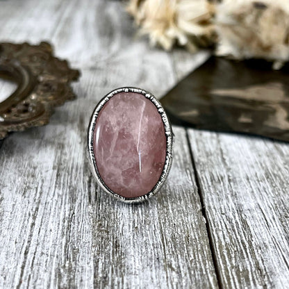 Pink Rose Quartz Ring in Fine Silver Size 7 8 9 / Foxlark Collection