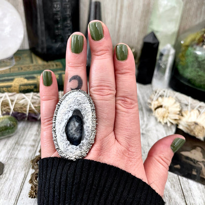 Size 7 Dendritic Agate Large Crystal Ring in Fine Silver / Foxlark Collection - One of a Kind / Big Crystal Ring Witchy Jewelry